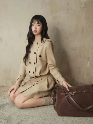 Photo 2 of Áo Trench Coat Nữ Beige ARA Dáng Ngắn