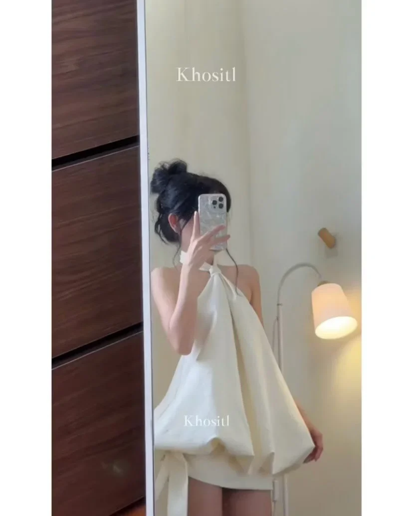Photo 3 of Set đồ linen trắng hai dây nữ