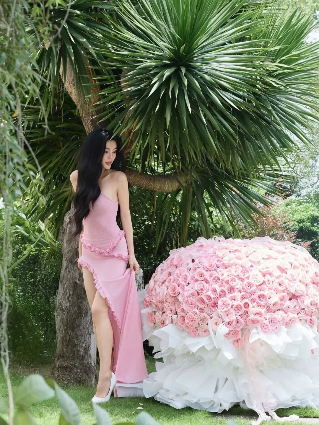 Photo 5 of Váy đầm hồng len xẻ tà Lanchy size S