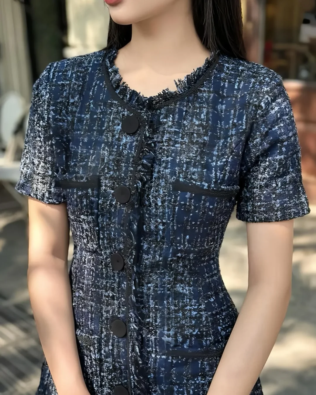 Photo 5 of Đầm Tweed Mini Xanh Navy Kim Tuyến Nữ