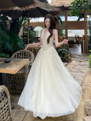 Ảnh 1 của Váy dạ hội voan trắng kem size S/M