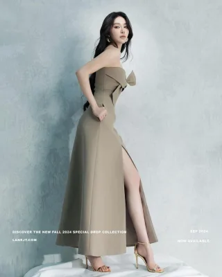 Photo 4 of Váy dài cúp ngực nơ be LANE JT