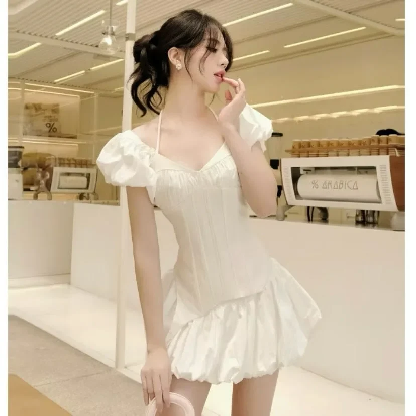 Ảnh 1 của Đầm mini trắng corset tay phồng nữ