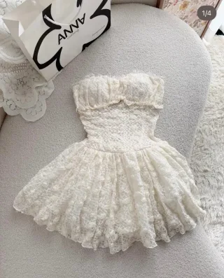 Photo 4 of Váy ren trắng kem strapless nữ