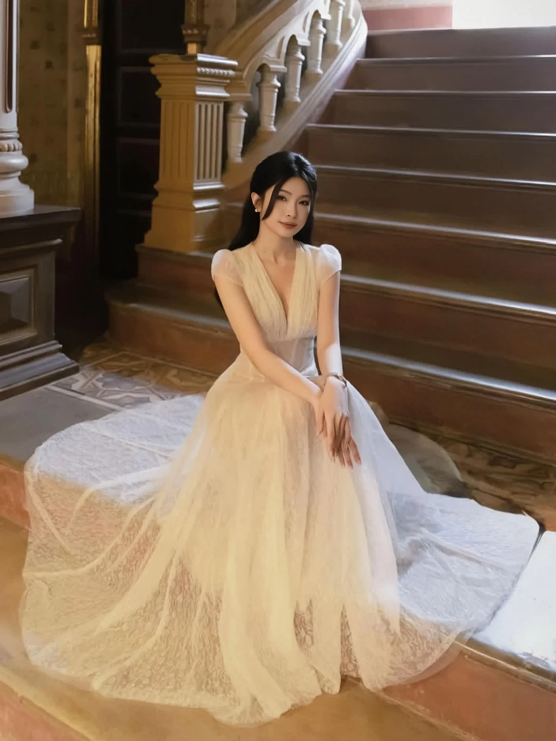 Ảnh 1 của Váy ren vintage dài màu kem size M