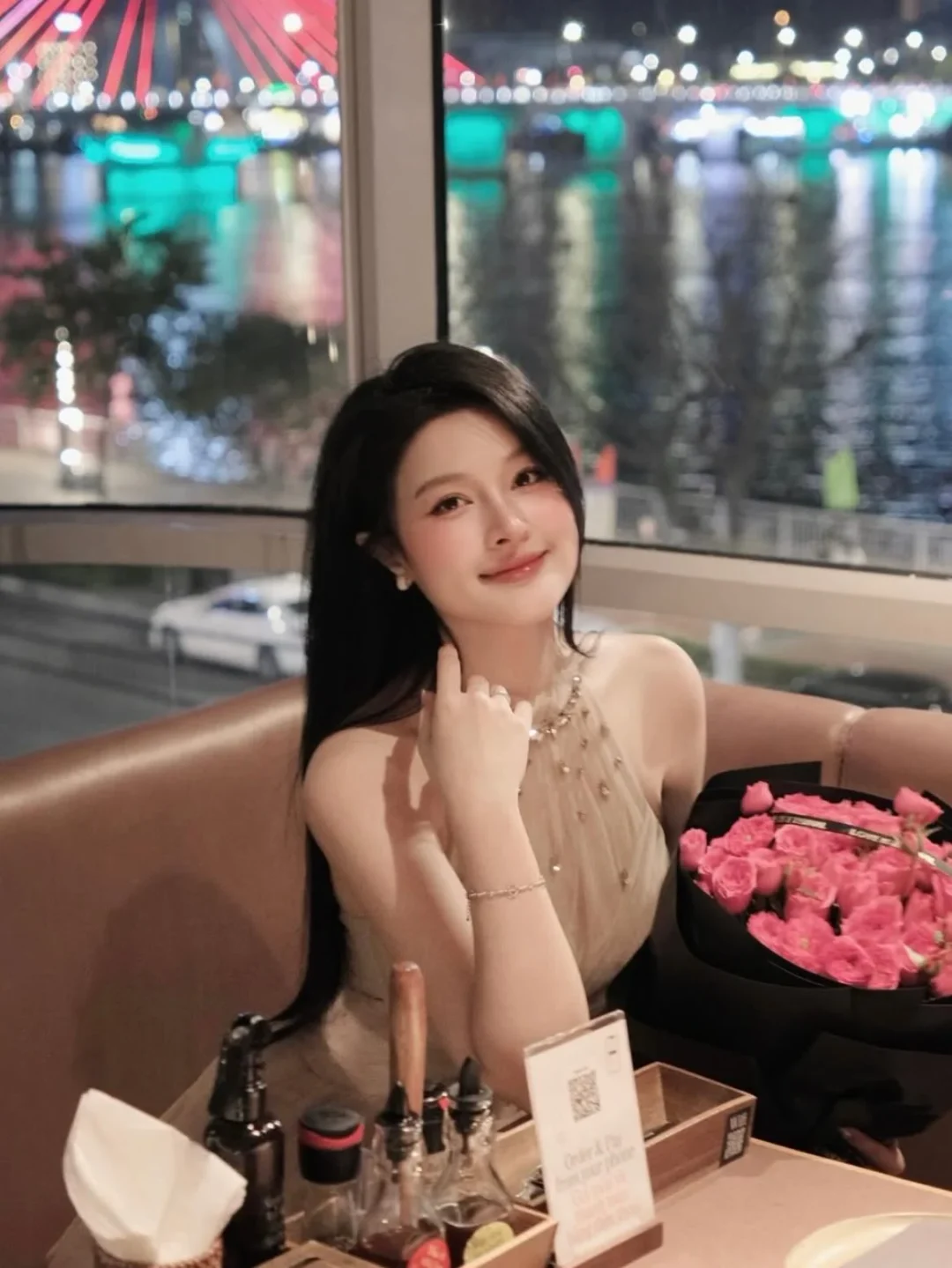 Photo 4 of Đầm voan be cổ yếm sang trọng size S