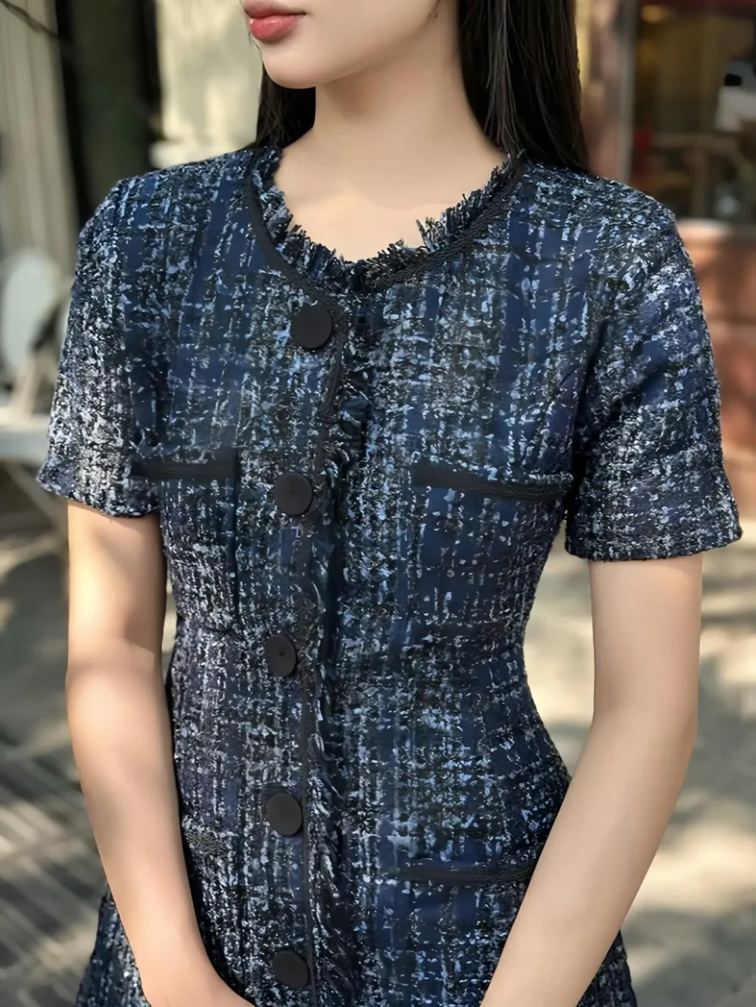 Photo 4 of Đầm tweed ngắn xanh dương Devons Studio