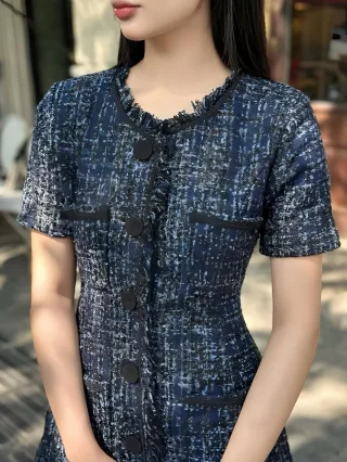 Photo 4 of Đầm tweed ngắn xanh dương Devons Studio
