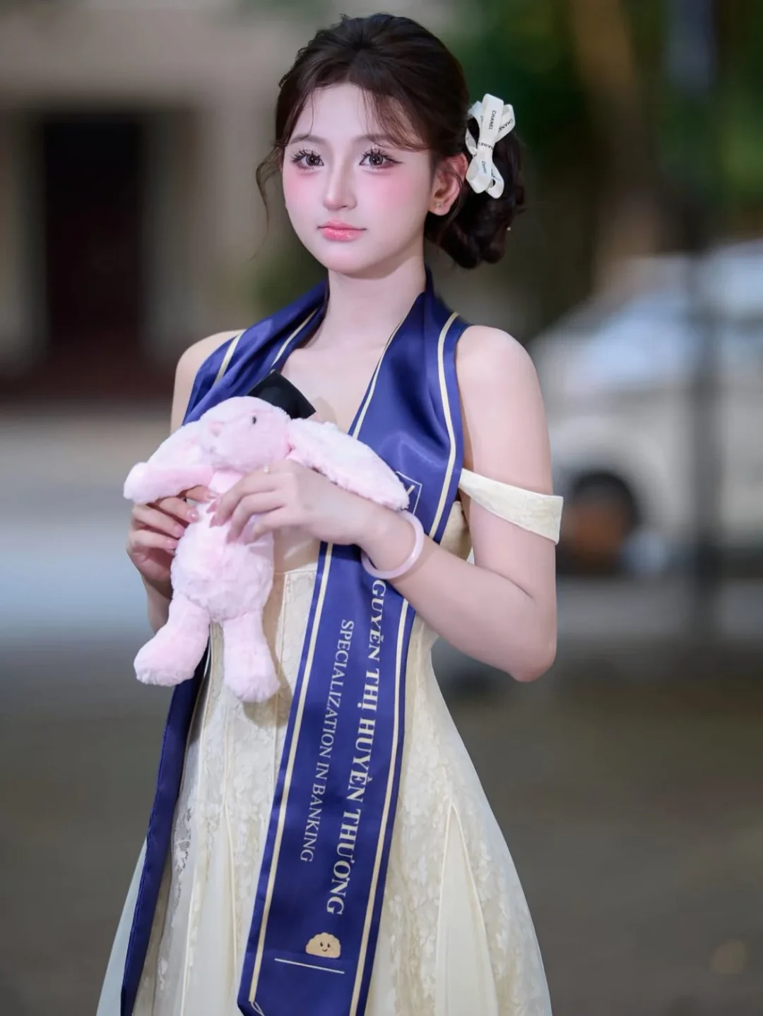 Photo 6 of Váy dài ren kem vintage nữ