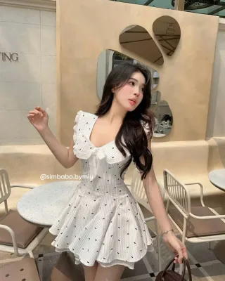 Photo 2 of Váy mini trắng nữ dáng xòe dễ thương