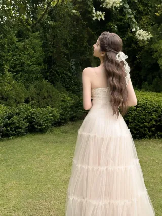Photo 4 of Váy tulle vintage hai dây màu kem