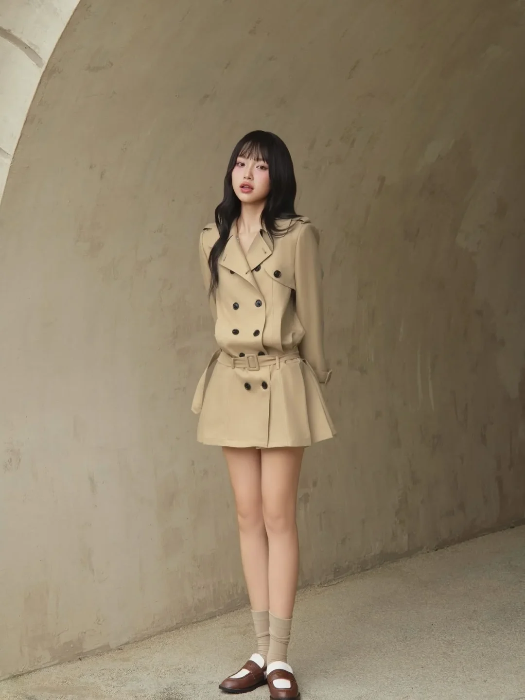 Photo 3 of Áo Trench Coat Nữ Beige ARA Dáng Ngắn