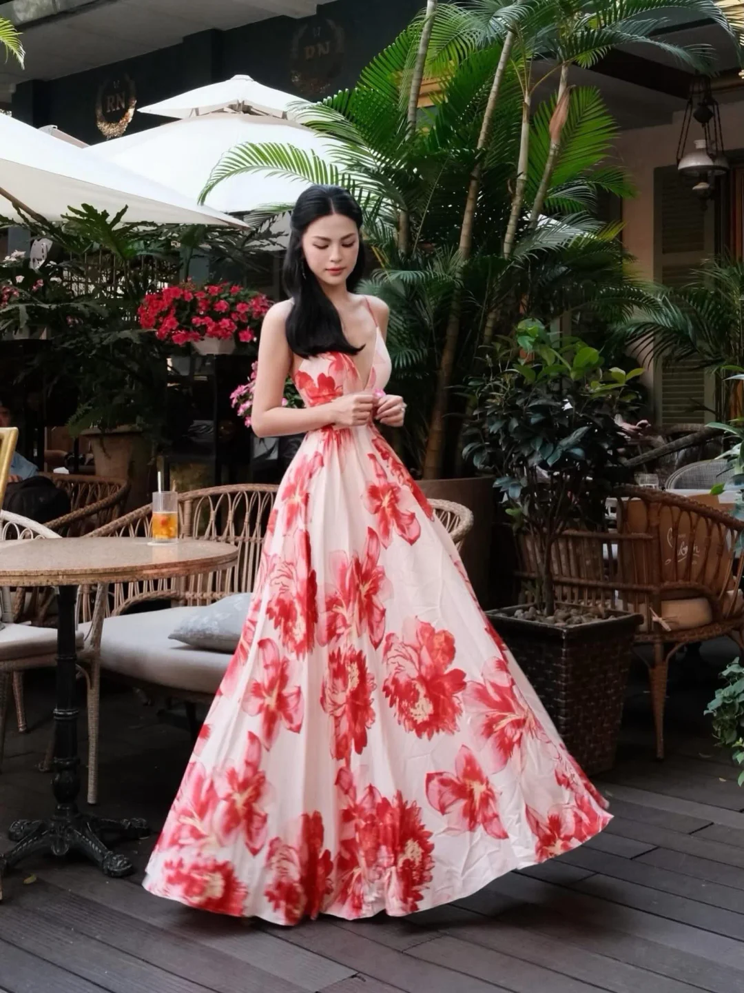 Photo 5 of Váy maxi hoa hồng nhạt size S