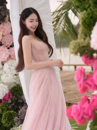 Ảnh 2 của Váy tiệc voan hồng pastel Ononmade