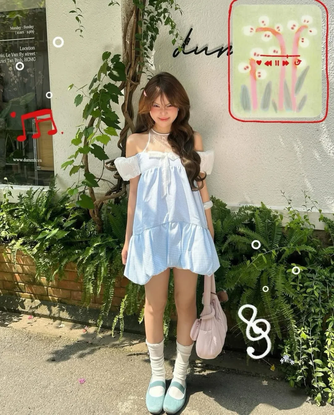 Photo 1 of Đầm babydoll caro xanh nhạt nữ