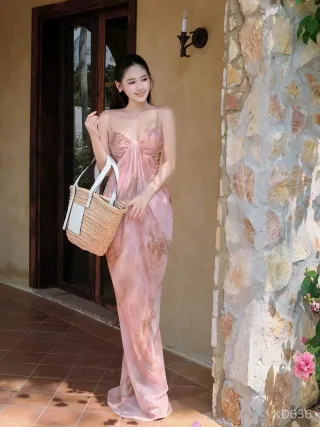 Photo 4 of Đầm maxi voan loang màu hồng KHIẾT