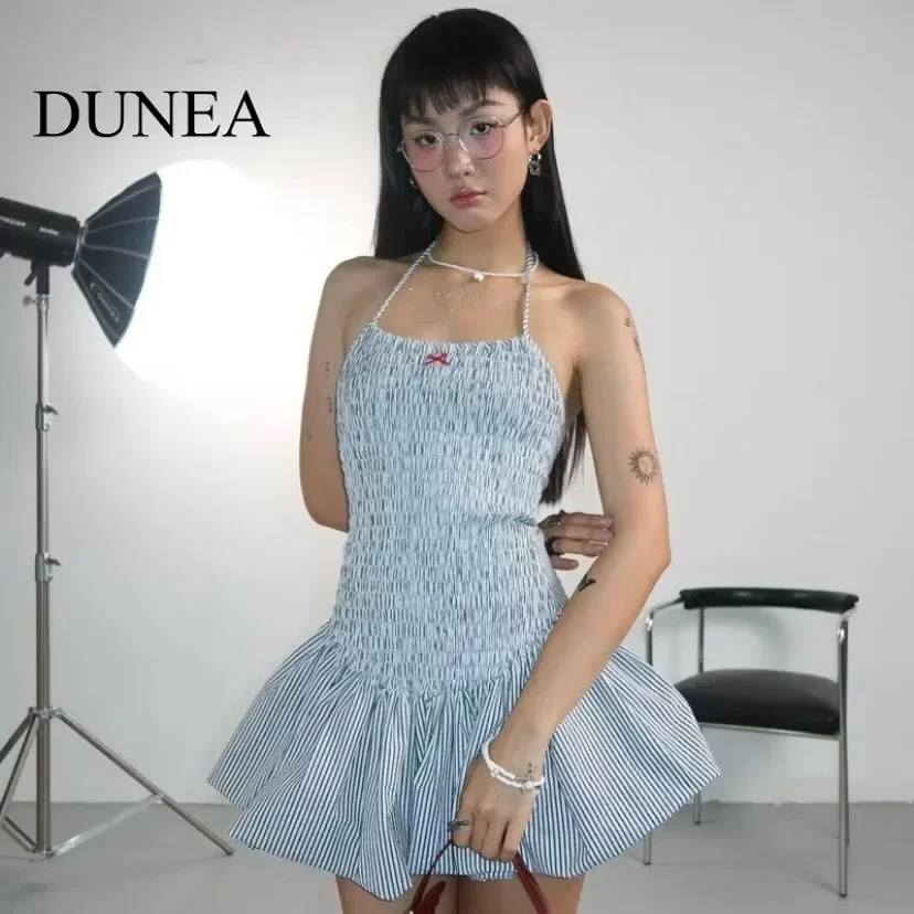 Photo 1 of Đầm mini sọc xanh halter nữ tính