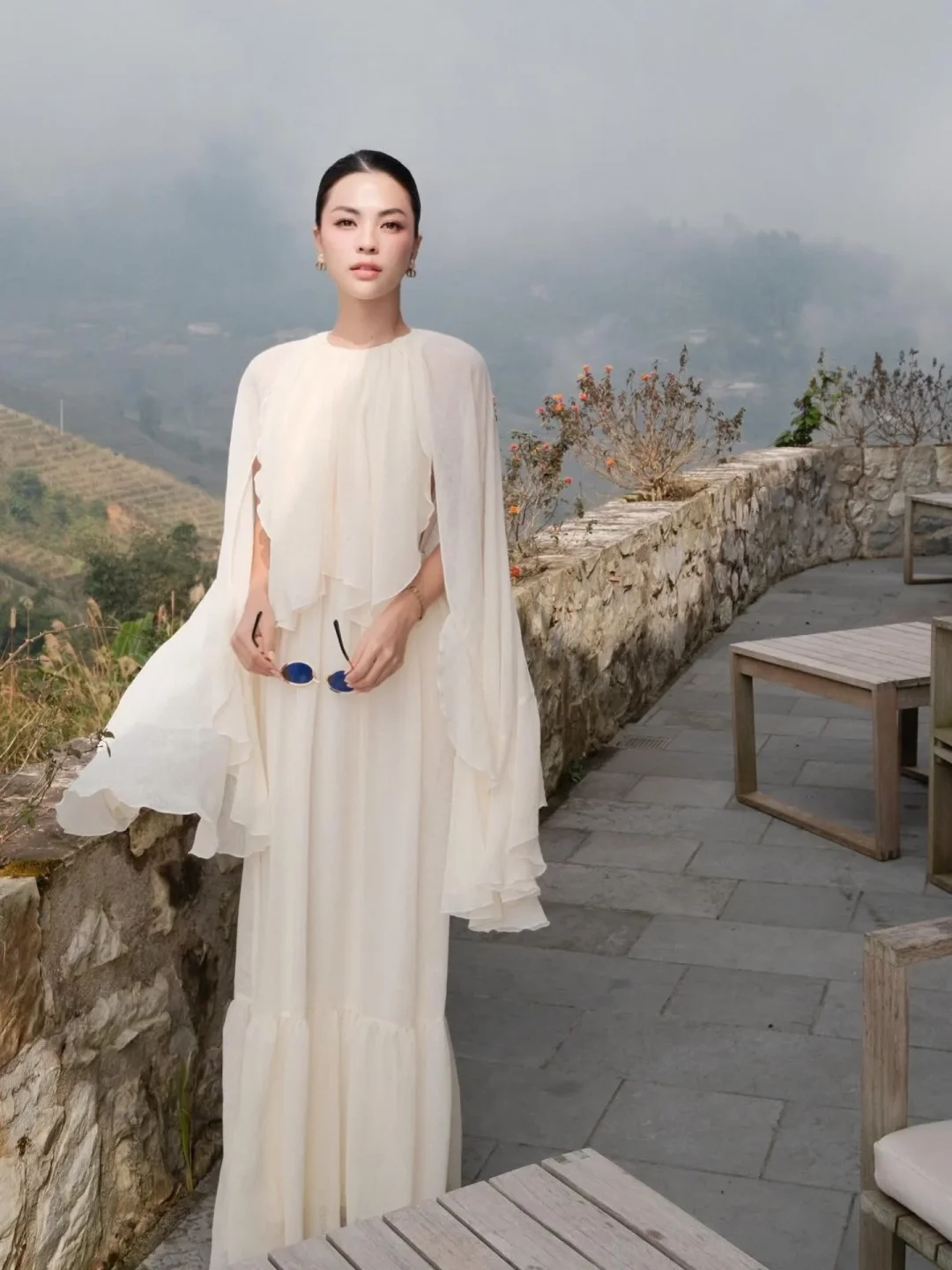 Ảnh 5 của Váy maxi voan kem NAN nữ thanh lịch