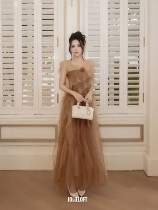 Ảnh 3 của Váy tulle nâu nhiều tầng nữ sang trọng