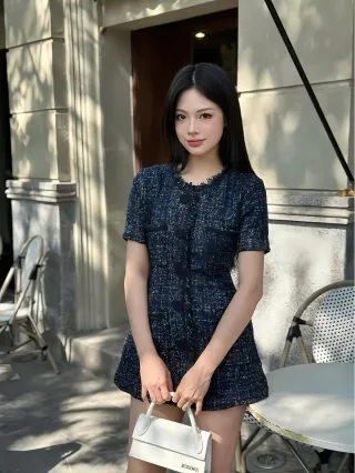 Photo 1 of Đầm tweed ngắn xanh dương Devons Studio