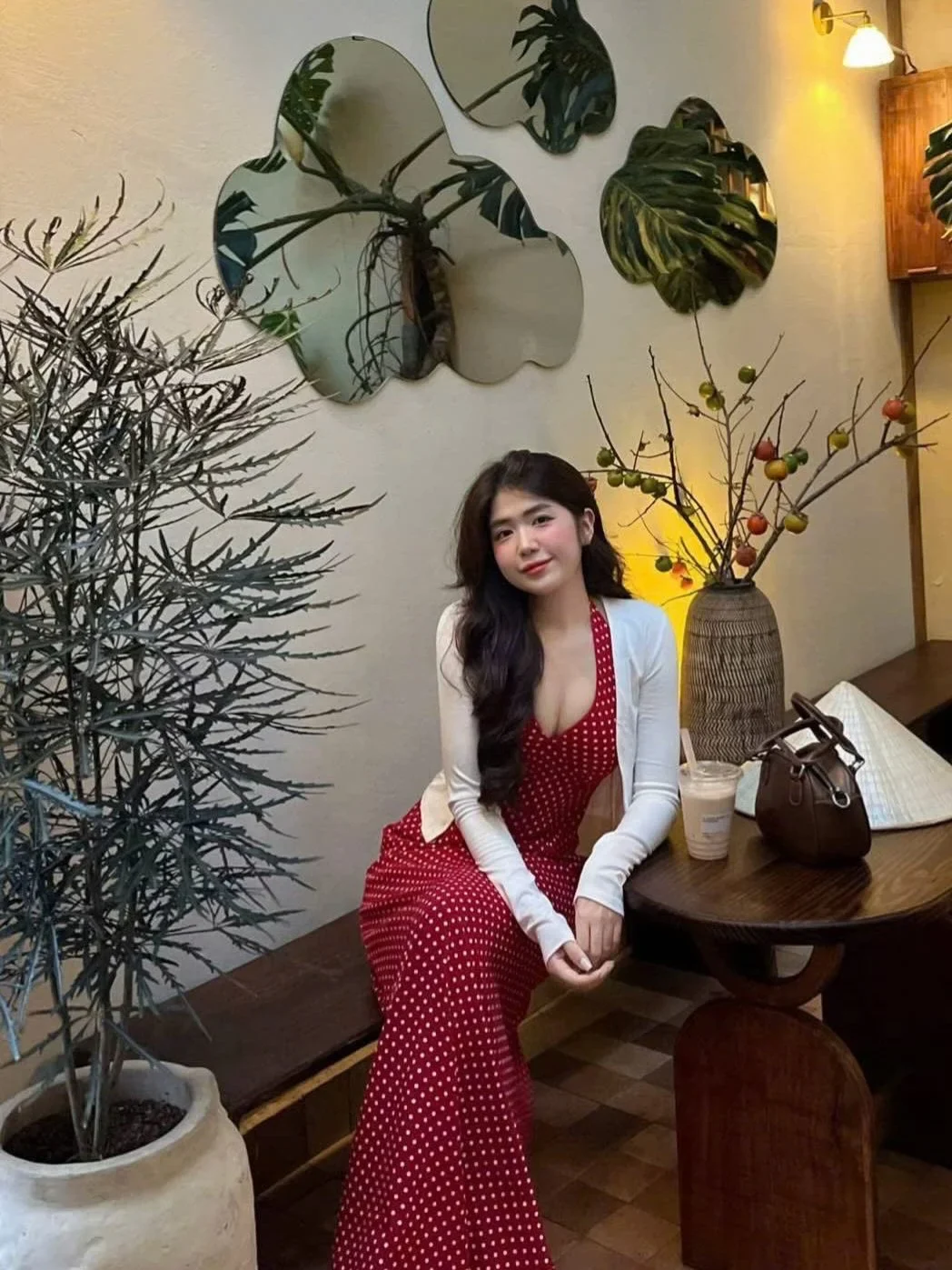 Ảnh 1 của Váy maxi chấm bi đỏ đô freesize nữ