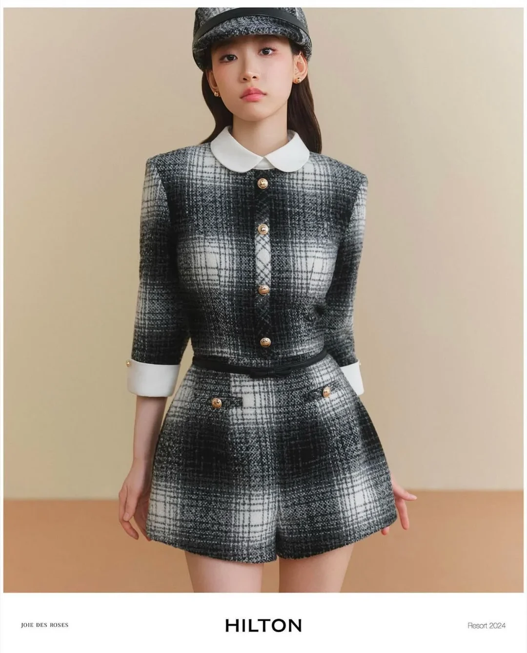 Photo 1 of Set vest caro tweed đen trắng nữ Joie Des Roses