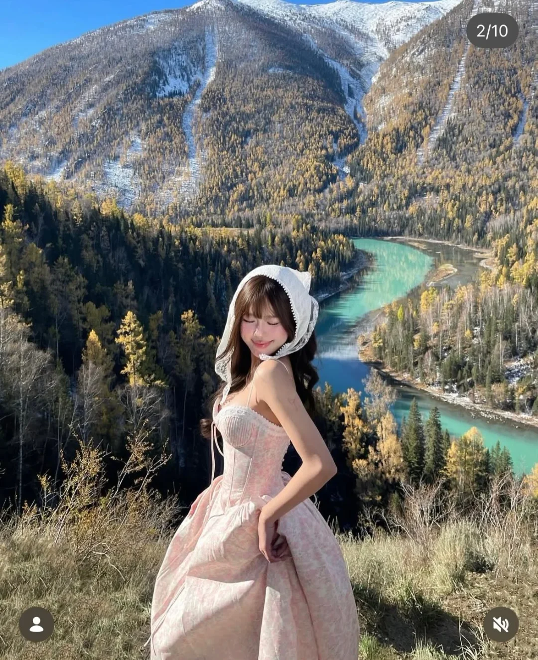 Photo 2 of Đầm corset hoa nhí hồng size S nữ