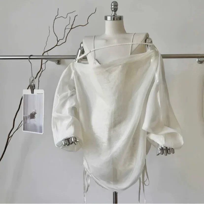 Ảnh 2 của Áo blouse voan trắng hở vai nữ