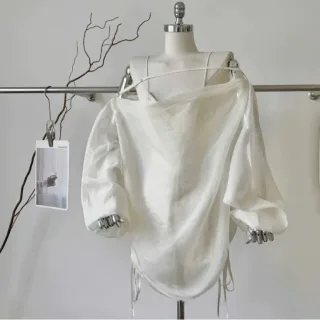 Ảnh 2 của Áo blouse voan trắng hở vai nữ