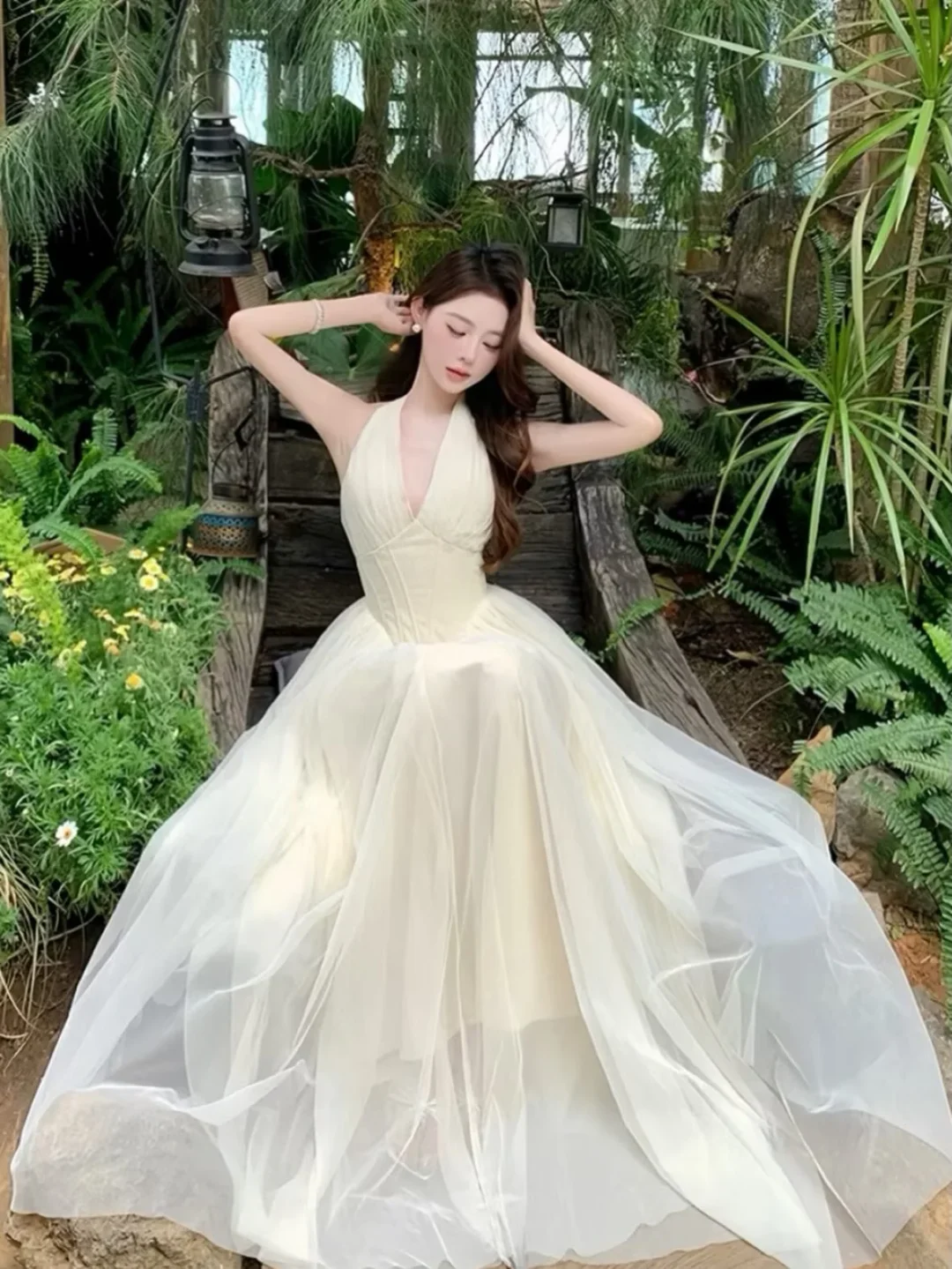 Ảnh 2 của Váy dạ hội voan trắng kem size S/M