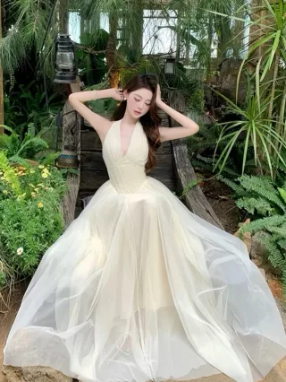 Ảnh 2 của Váy dạ hội voan trắng kem size S/M