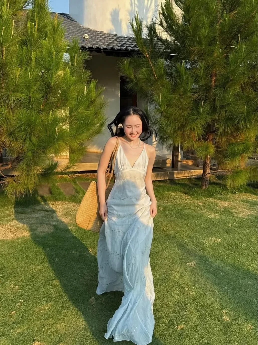 Ảnh 1 của Váy maxi vintage xanh nhạt size S