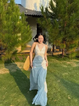 Ảnh 1 của Váy maxi vintage xanh nhạt size S