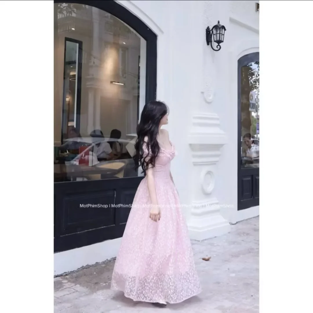 Ảnh 1 của Váy dạ hội ren hồng nhạt size S