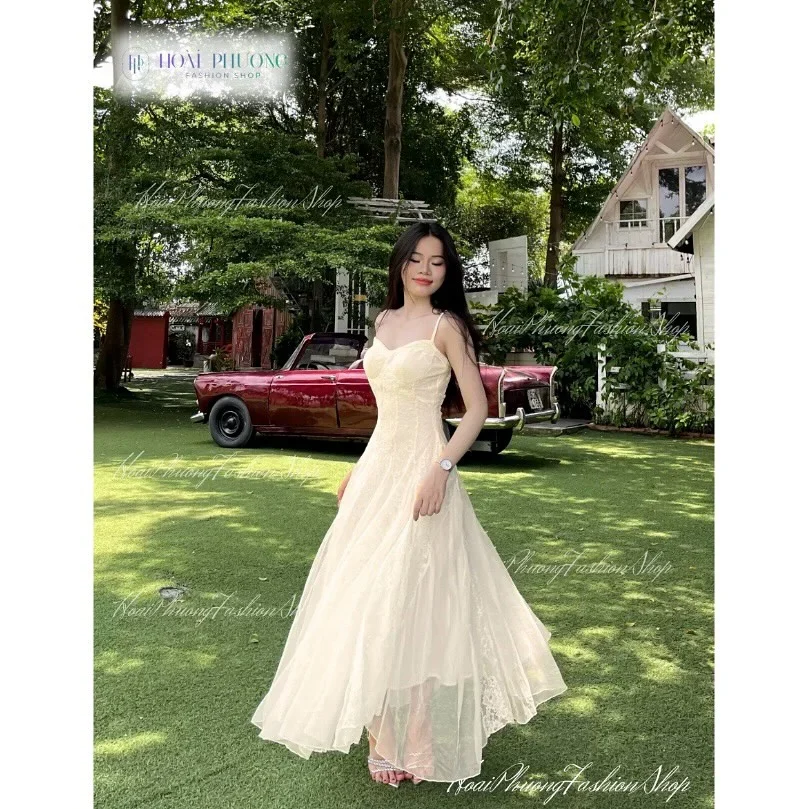 Ảnh 2 của Váy tiệc voan pastel ren kem nhạt nữ