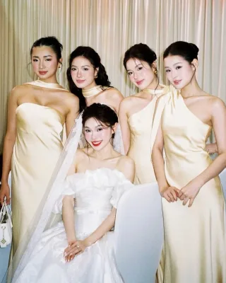 Ảnh 4 của Đầm lụa dài lệch vai vàng nhạt size S