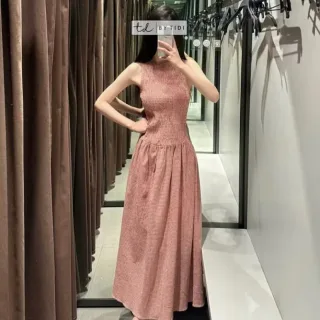 Ảnh 1 của Váy maxi caro hồng nhạt nữ thanh lịch