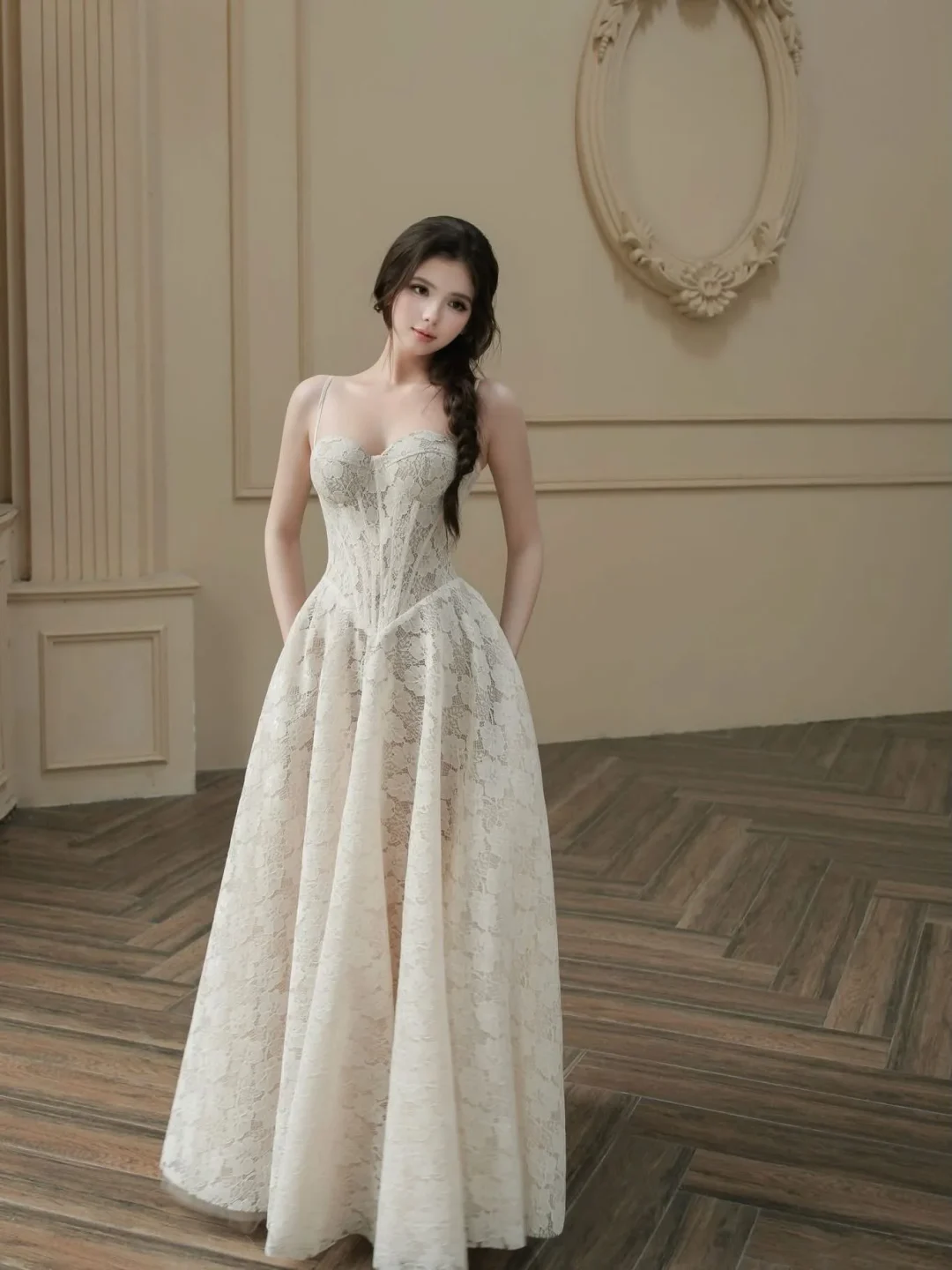 Ảnh 2 của Váy Ren Trắng Dài Tay Sò Vintage