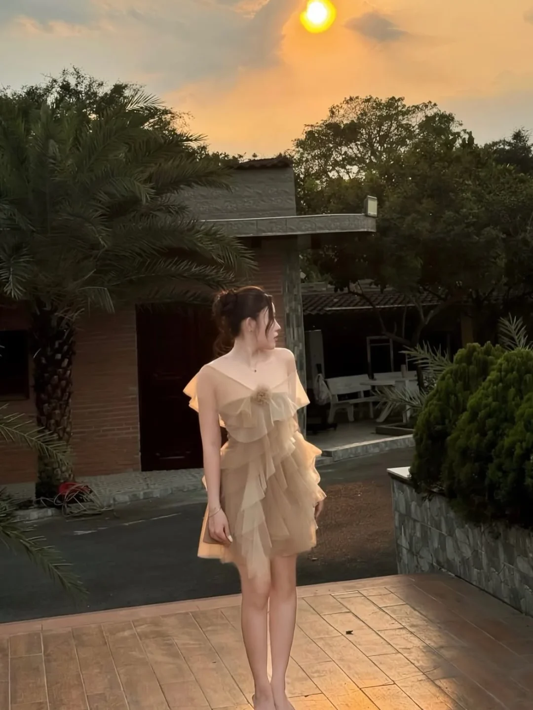 Photo 8 of Đầm voan be xếp lớp nữ sang trọng