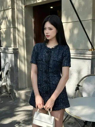 Photo 2 of Đầm tweed ngắn xanh dương Devons Studio