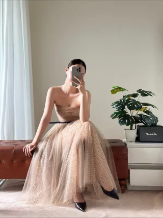 Ảnh 1 của Đầm dạ hội strapless chấm bi nude Ouch.Ic