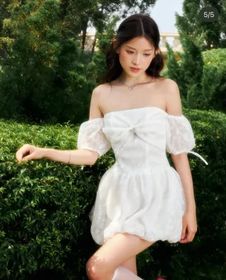Ảnh 3 của Đầm trắng ngắn trễ vai ren nữ size M