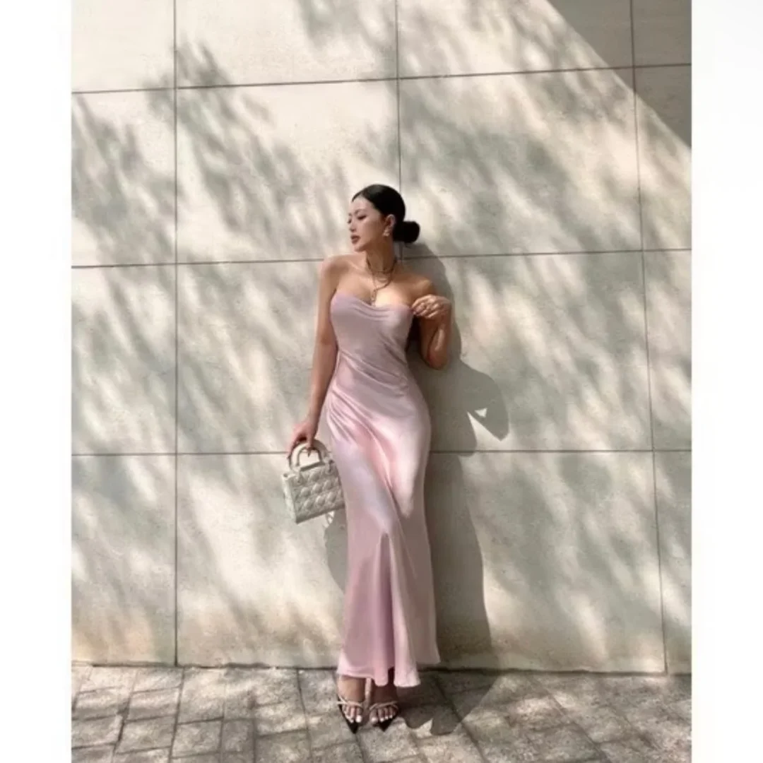 Ảnh 2 của Váy dài cúp ngực tay phồng hồng pastel