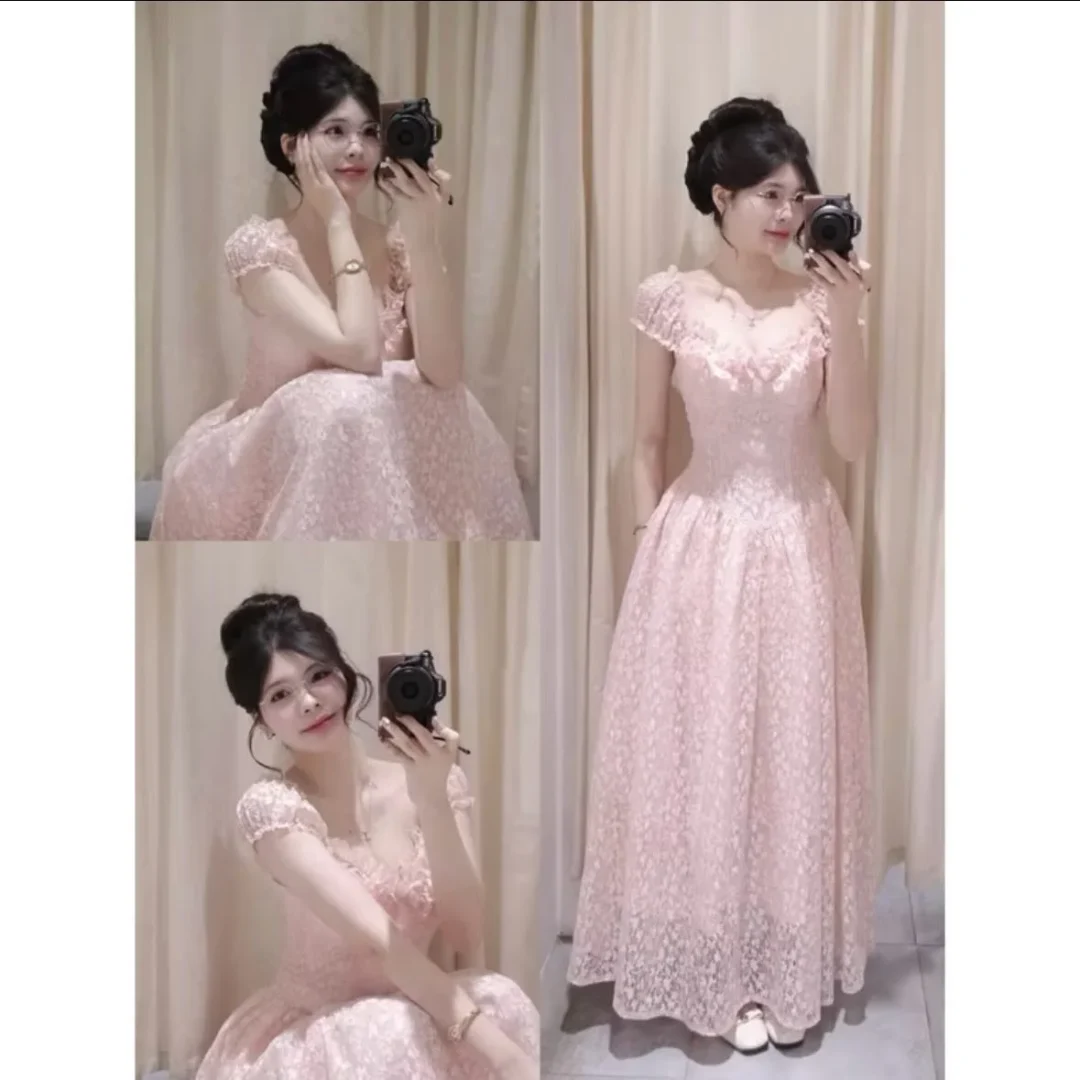 Ảnh 2 của Váy dạ hội ren hồng nhạt size S