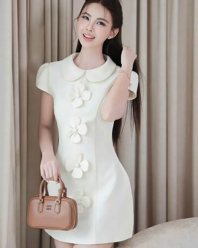 Ảnh 2 của Đầm ngắn cổ búp bê trắng kem nữ