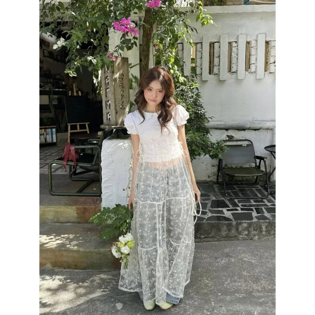 Photo 1 of Set áo váy ren trắng kem nữ