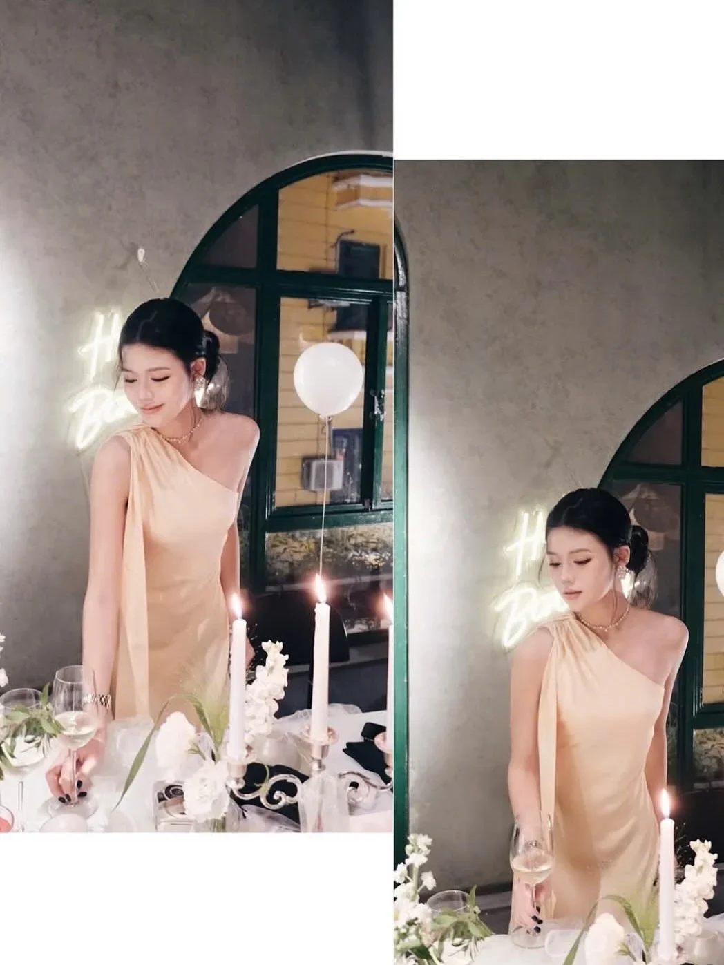 Ảnh 2 của Váy dạ hội lụa be lệch vai size S