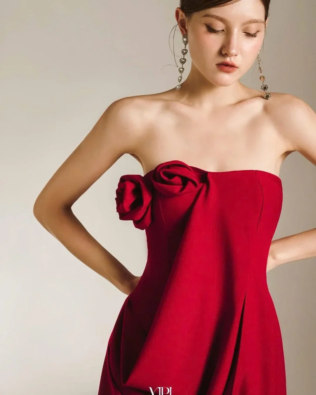 Ảnh 4 của Đầm cúp ngực đỏ nơ lớn XIPI