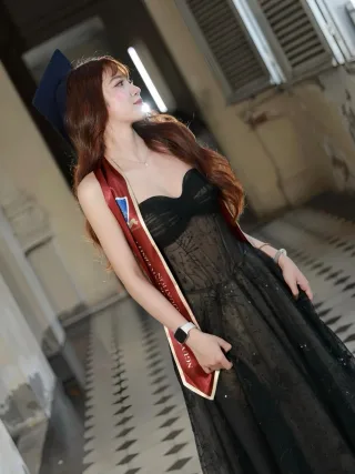 Ảnh 2 của Đầm corset vintage đen ren voan nữ