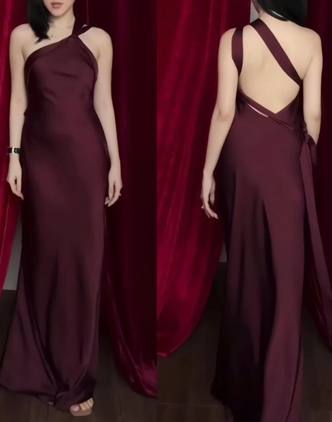 Photo 3 of Đầm dài một vai đỏ đô Dressesinsilk